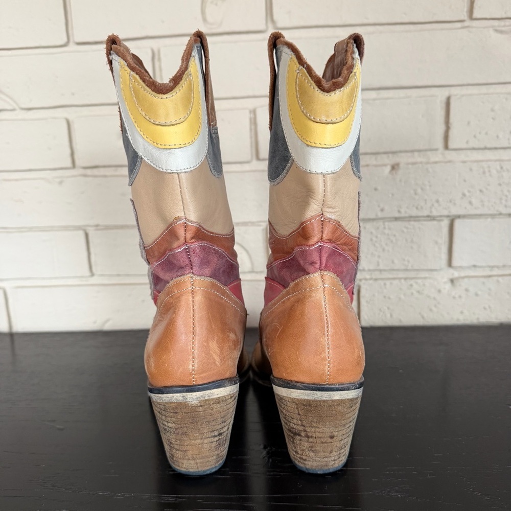 Aldo Women's Multi Color Sewn Leather Western Boots Suede Coyote Boho Cowgirl 7 - Picture 5 of 8